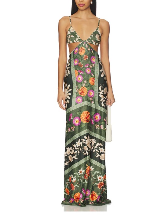 REVOLVE Dresses & Skirts - Agua Bendita x REVOLVE Grotta Floral Cutout Maxi Dress Green Halter Resort Sz M